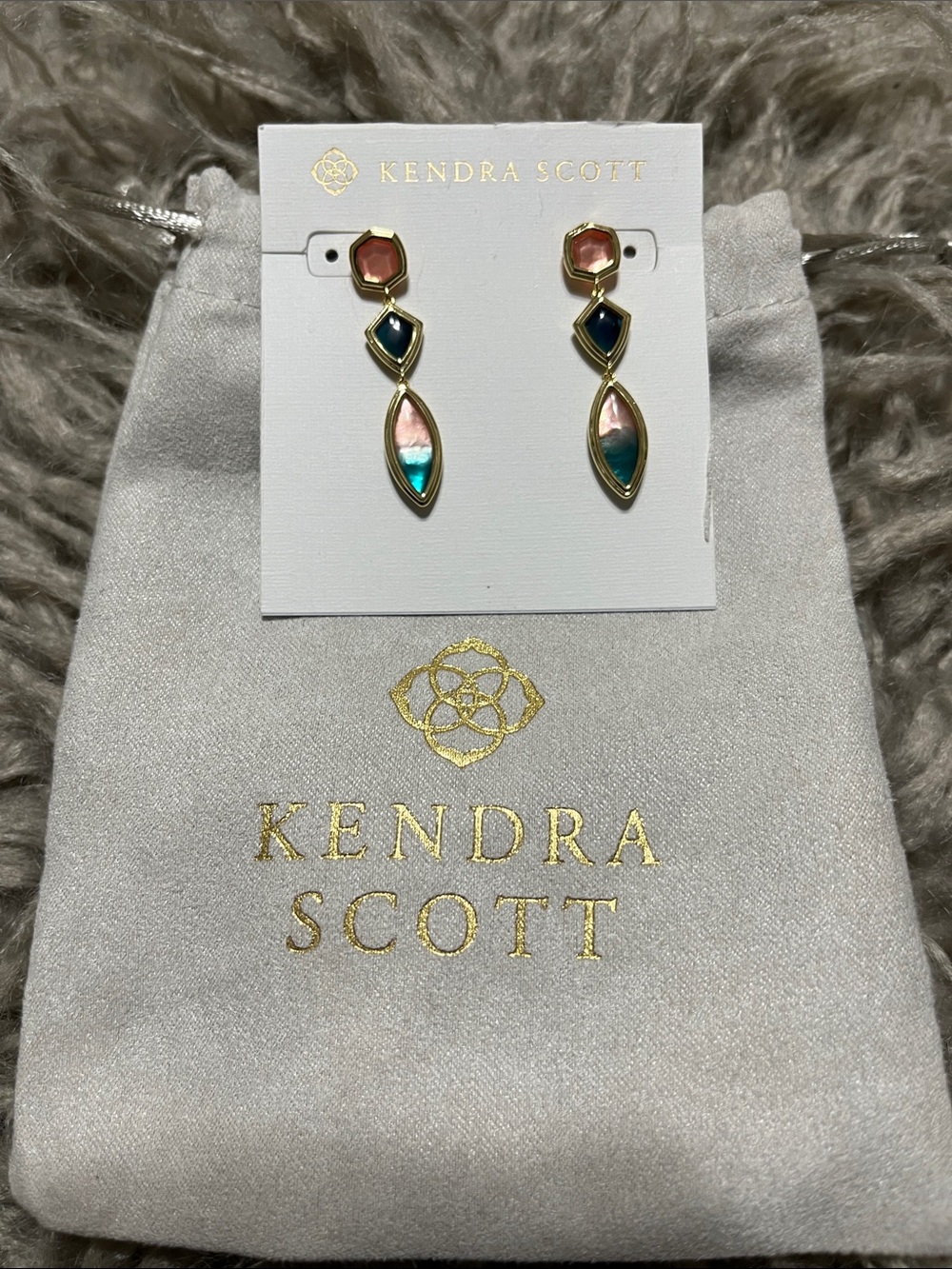 Kendra Scott Gold-Tone Drop Earrings with Pink and Teal Accents